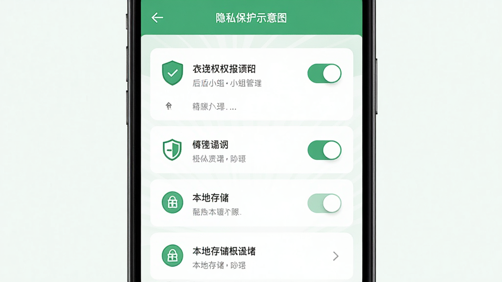 ��С��������˽��������ʾ��ͼ����������Ϊ�ֻ���Ļ��ʾȨ�޹���ҳ�棬����Ϊ�����б��ṹ�����Ϊ��ȫ��ɫ����ϸ�ڰ�������ͼ�ꡢȨ�޿��ء����ش洢��ʶ�����������������࣬�޶���Ԫ��