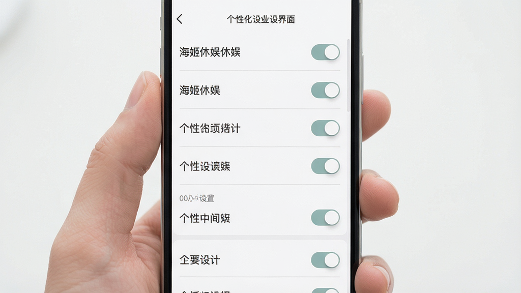 海姬休娱个性化设置界面展示,主体为手机屏幕中呈现设置选项列表与开关按钮,布局采用纵向列表排版,风格素雅简洁,细节上带有柔和的分割线和清晰的文字标注,画质清晰,画面干净,无多余元素