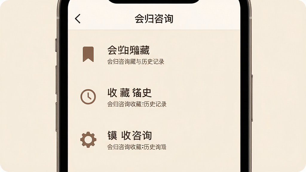 �����ѯ�ղ�����ʷ��¼ҳ�棬����չʾ�ֻ���Ļ�ڵ��б���ͼ�����Ϊ�ղ�ͼ���Ҳ�Ϊ����ժҪ������Ϊǳ��ɫ�����ֲ��ô�ֱ���У������ܰ��Լ��ϸ���ϰ�����ǩ��ʱ��Сͼ�꣬�����������������ɾ����࣬�޶���Ԫ�أ�������������ע�������ѯ����