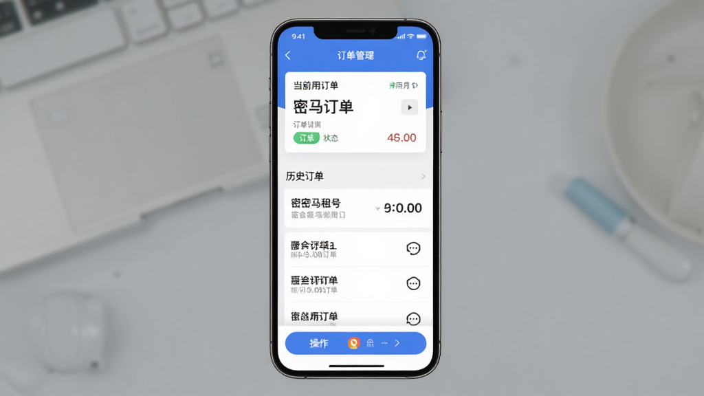 ��������ƶ��˲��������ͼ������Ϊ�ֻ�չʾ�������App�Ķ�������ҳ�棬�����Ϸ�Ϊ��ǰ���ö�����Ƭ���м�Ϊ��ʷ�����б����·�Ϊ������ť���Ű����������Ϊ�ִ��ƶ���UI��ƣ�ϸ�ڰ�������״̬��ǩ������ʱ��ʾ���ͷ����ͼ�꣬���ʸ��壬�ɾ����޶���Ԫ��