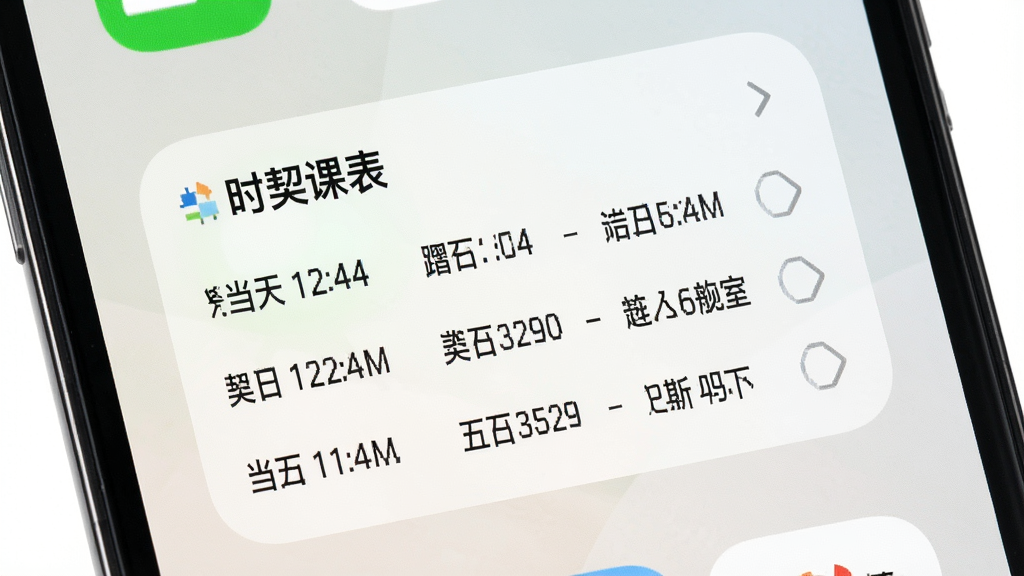 一张手机桌面展示时契课表小组件的图片,桌面背景为浅色壁纸,小组件中显示