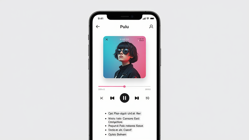 一款名为“Pulu”的音乐播放软件界面,主体为手机屏幕展示音乐播放页,布局采用居中构图,排版简洁清晰,风格为现代扁平化设计,细节包括专辑封面、播放进度条、歌词显示区域,画质高清,干净,无多余元素
