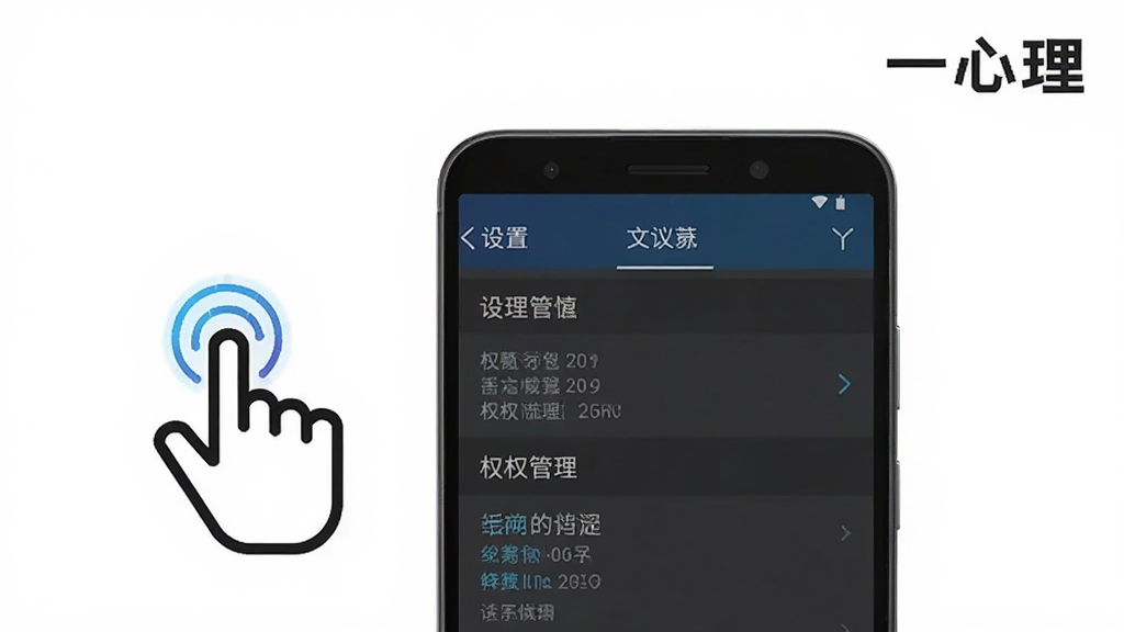 一心理移动端操作示意图,画面展示一部安卓手机,屏幕上显示设置菜单中的权限管理界面,旁边有手指点击的图标,背景为纯白色,排版简洁明了,风格科技感,画质清晰,无多余元素,图片中打上文字“一心理”