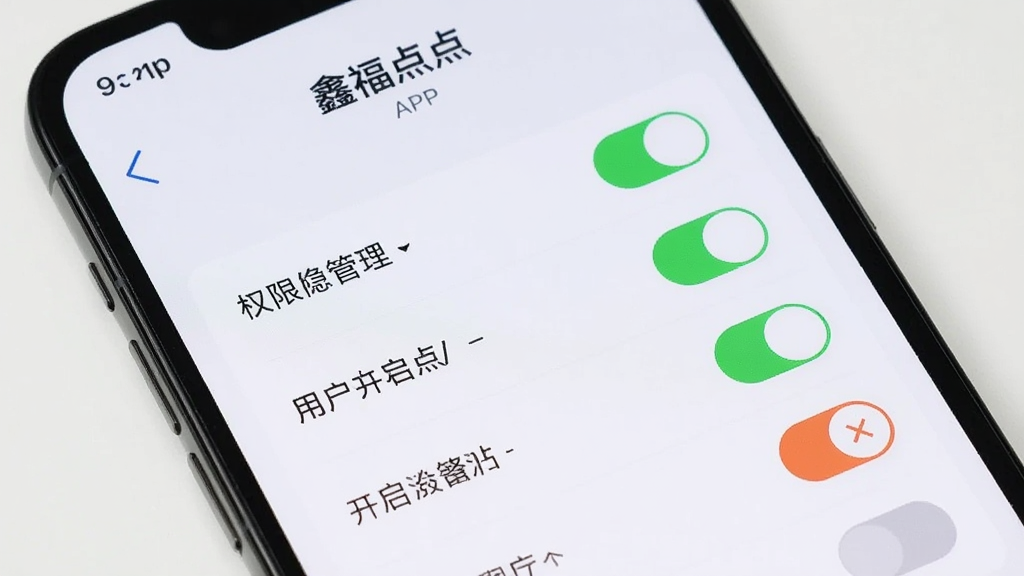 一部手机屏幕显示“鑫福点点”APP的权限管理界面,界面中列出各项权限开关,用户可自行选择开启或关闭,背景为浅色,画面风格干净整洁,突出隐私可控的主题,画质清晰