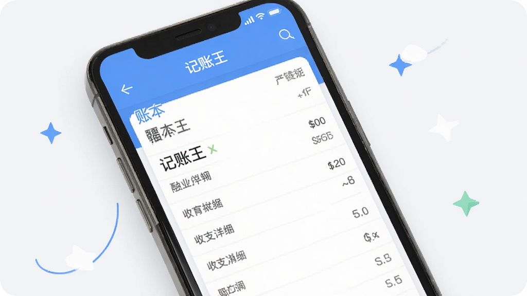 记账王 手机记账软件 主界面 账本列表 收支明细 蓝色简约风格 扁平化设计 干净整洁 高清画质