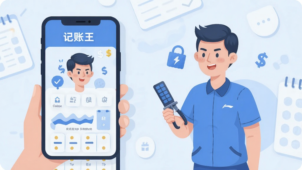 记账王 新手教程 手机操作 权限设置 避坑指南 扁平化插画风格 蓝色主调 简洁清晰 高清画质