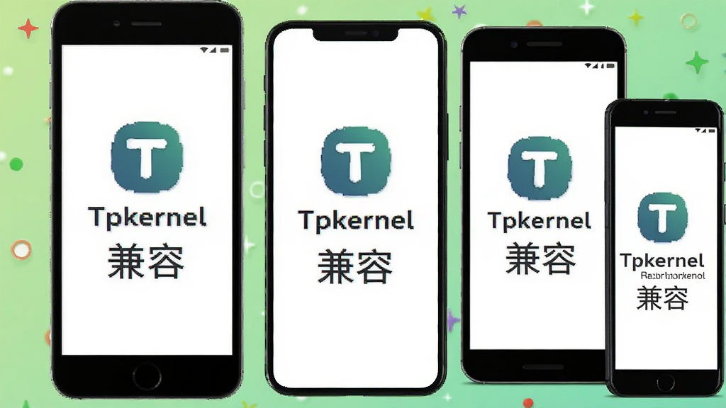 一张展示Tpkernel兼容性适配的预览图,画面中央是几部不同尺寸的手机并排排列,每部手机屏幕都显示Tpkernel的图标和“兼容”字样,背景为浅绿色渐变,风格清新明快,画质清晰,无多余元素。