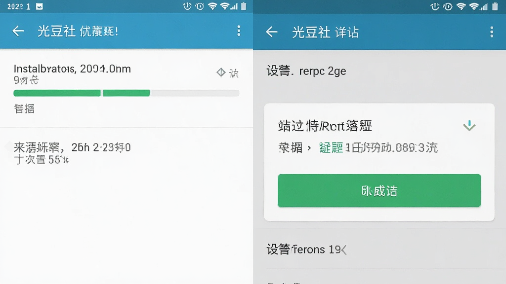 一张展示光豆社在安卓手机上安装和权限设置界面的截图,画面中包含安装进度条、权限开启提示和设置选项,界面风格清晰直观,画质干净,无多余元素