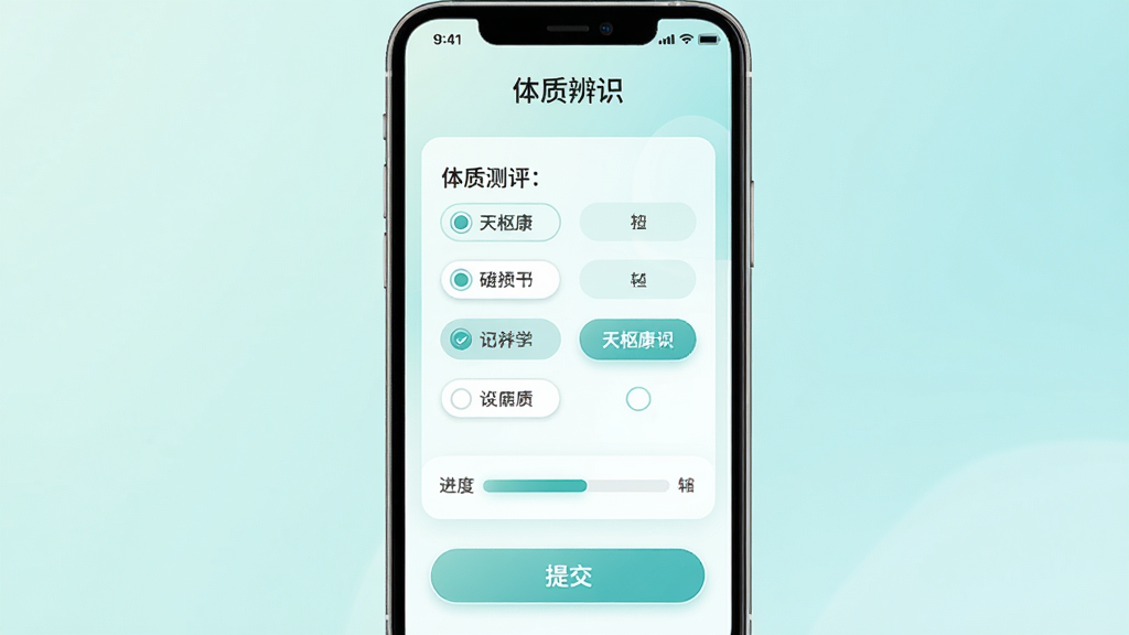 ���࿵�������ʱ�ʶ���ܽ��棬�ֻ���Ļ���У���Ļ��չʾ���ʲ����ʾ�ҳ�棬������Ŀѡ�ť�����������ύ��ť��ҳ�涥���С����ʱ�ʶ�����⣬����Ϊǳ��ɫ���䣬�����ͽ�����ϸ�ڰ���Բ�ǰ�ť��ѡ��״̬����������ɾ��������������޶���Ԫ��