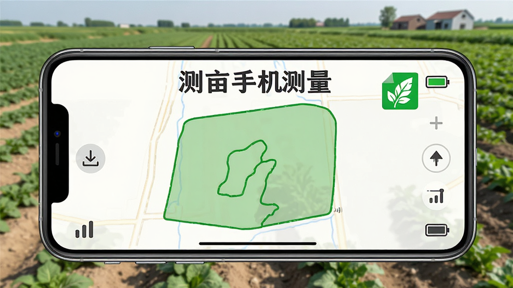 测亩手机测量离线地图功能展示,主体为手机屏幕显示离线地图界面,屏幕上有