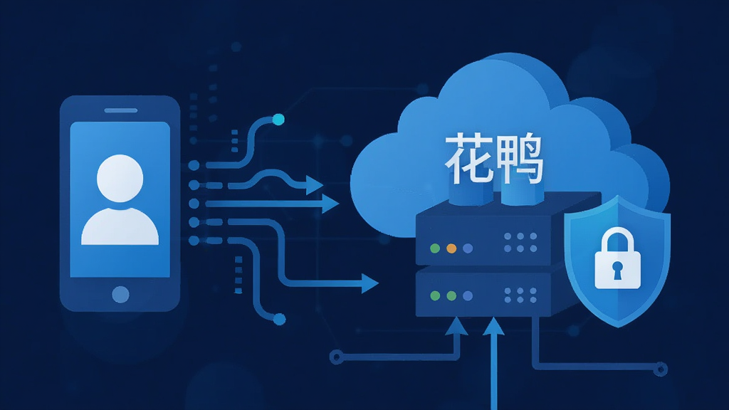 抽象的数据流从用户手机图标流向云端服务器,服务器端显示