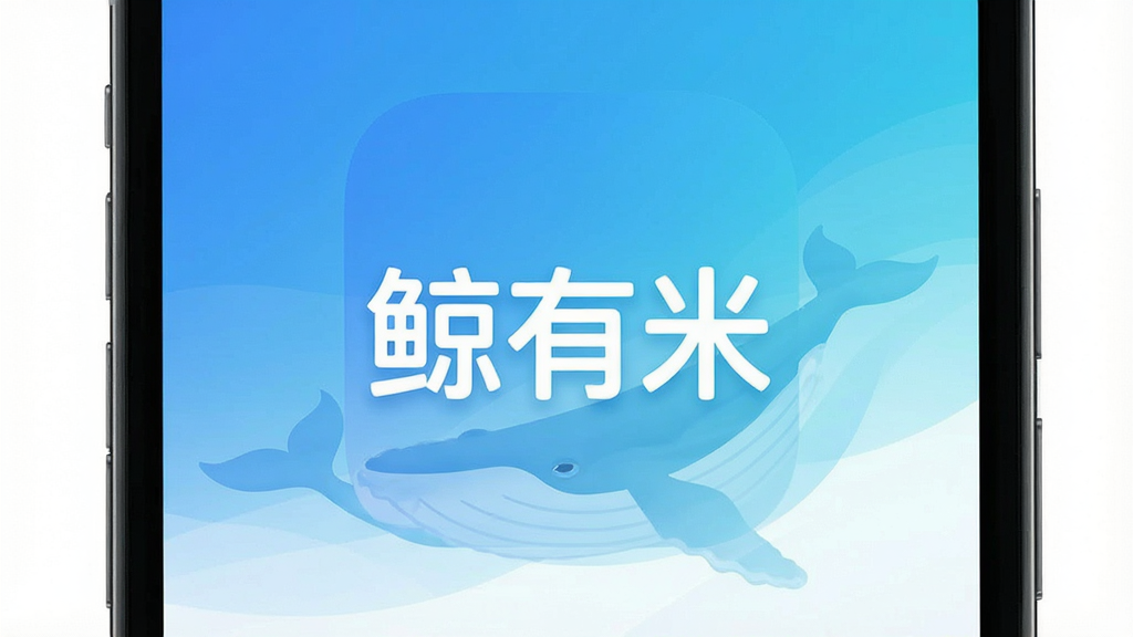 一张手机屏幕展示鲸有米应用主界面的图片,界面中央有“鲸有米”文字标识,背景为清新的蓝白渐变,布局简洁,风格现代科技感,细节清晰,画质干净,无多余元素