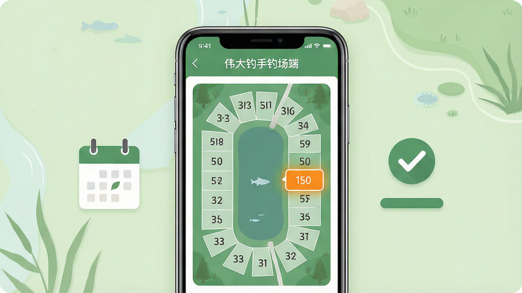 一张在线预订功能示意图,画面中央为一部手机,屏幕上显示