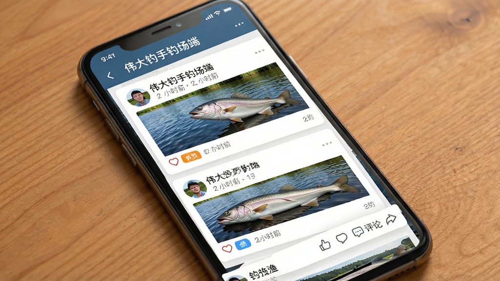 一张社区互动功能展示图,画面主体为手机屏幕,屏幕上显示