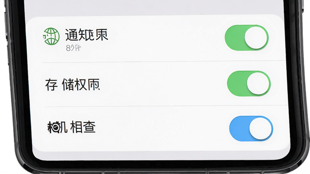 途快递快查通安装权限设置示意图,画面展示手机屏幕内权限管理页面,包含通知权限、存储权限、相机权限开关,布局为垂直列表,风格为系统设置界面写实,细节包含开关按钮清晰可辨,画质高清,干净,无多余元素