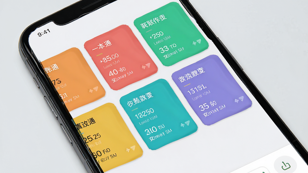 记账一本通多账本管理界面图,画面展示手机屏幕中多个彩色账本卡片并列排布,每个卡片上有账本名称和收支概览,背景为淡灰色,风格清爽,细节清晰,画质干净,无多余元素