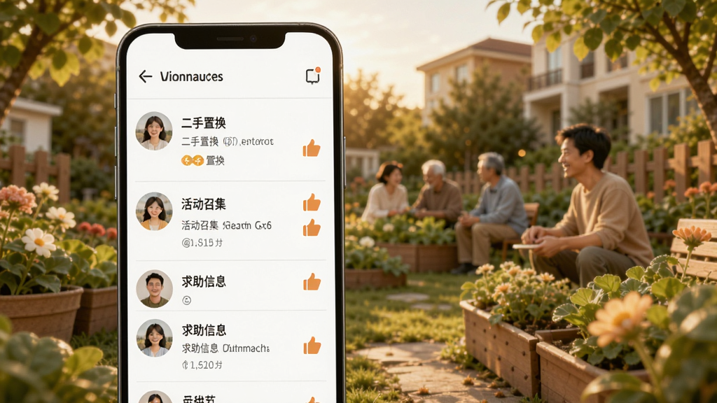 我爱北会邻里互动板块界面图,画面展示手机屏幕内社区论坛列表,包含