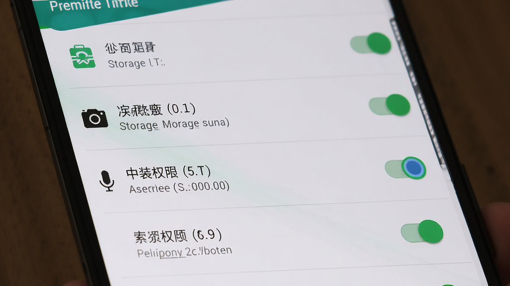 手机屏幕显示歌迷圈子安装权限设置界面,主体为权限开关列表,布局为纵向排列,排版清晰,风格为安卓系统原生设置页面,细节包含存储、相机、麦克风等权限图标,画质高清,干净,无多余元素