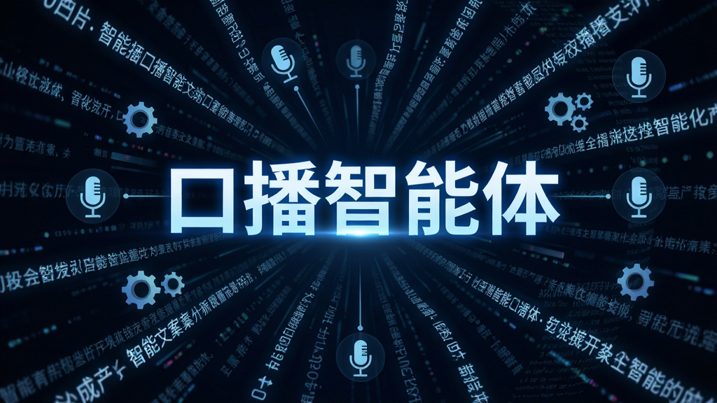 一个充满科技感的智能文案生成场景,画面中央悬浮着
