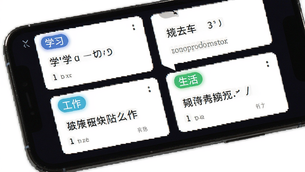 知岛AI多场景问答界面展示,画面中手机屏幕呈现多个对话卡片,分别标注“学习”“工作”“生活”等标签,卡片内显示简短问答内容,布局整齐,风格清新,画质高清,无杂乱元素