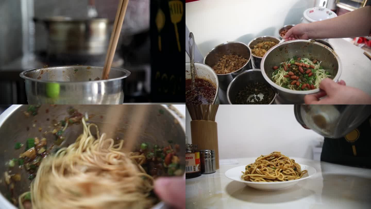 叙面馆招牌拌面拌制过程 筷子挑拌均匀裹酱