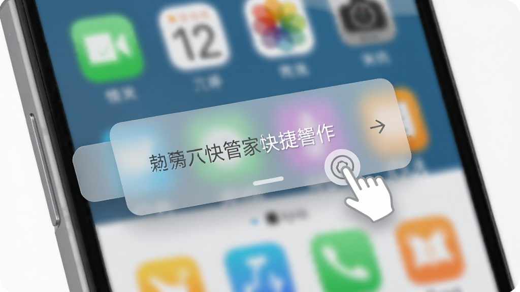 一张展示屏幕方向管家悬浮快捷操作功能的图片,主体是手机屏幕边缘的半透明悬浮按钮,布局为悬浮按钮与当前应用界面叠加,排版突出悬浮按钮,风格为现代简约,细节包括按钮透明度、边缘位置、点击手势,画质高清,干净,无多余元素