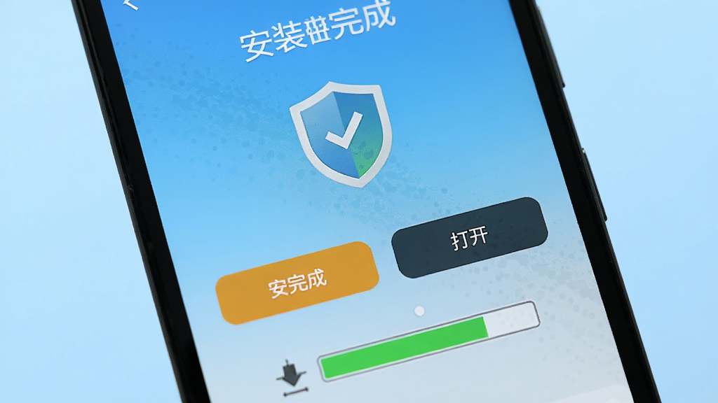 一部安卓手机显示福安计算器的安装完成界面,手机屏幕上有