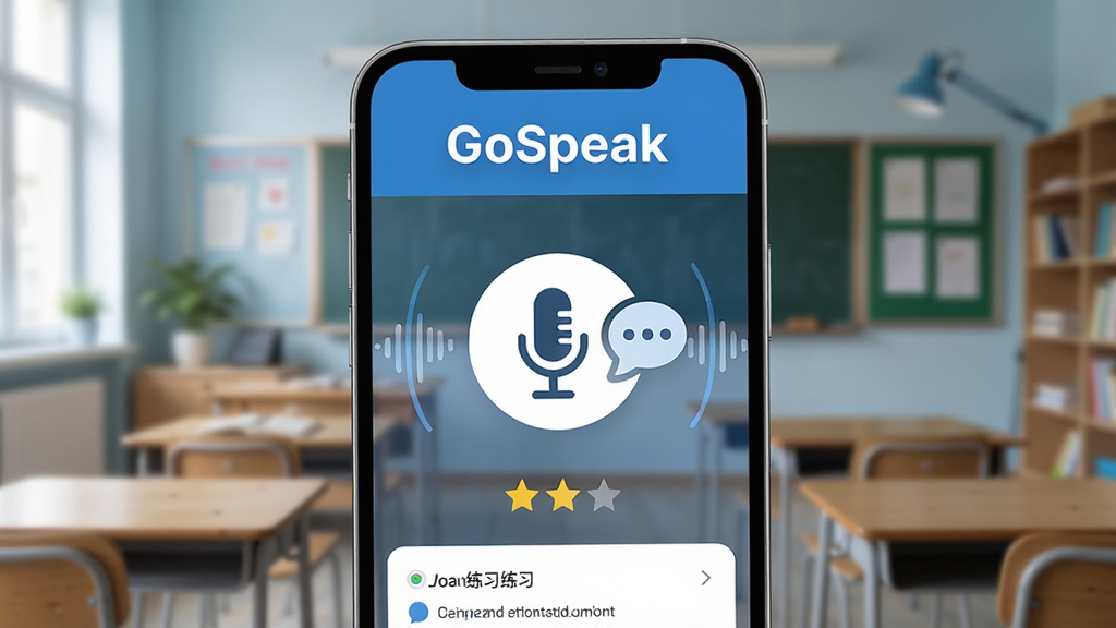 ����Ϊһ�������ֻ���Ļ����Ļ����ʾGoSpeak�������棬����������һ�����۵���˷�ͼ��ͶԻ����ݣ������ǽ��һ��鷿���������ֲ��þ��й�ͼ���ֻ���΢��бչʾ��Ļ���ݡ��Ű����������ơ�GoSpeak���Լ�������������Ļ���������Ϊ�ִ��Ƽ��У�ɫ������ɫ�Ͱ�ɫΪ�����ɾ�������ϸ�ڰ�����Ļ�е��������ơ����������Ǽ����Ի���ϰ��¼��Ԫ�ء����ʸ��壬�ɾ��޶���Ԫ��