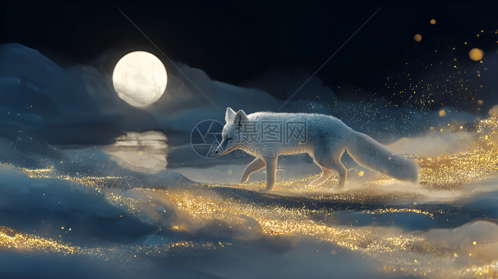 月光白狐满月夜出没 白狐月下活动场景配图