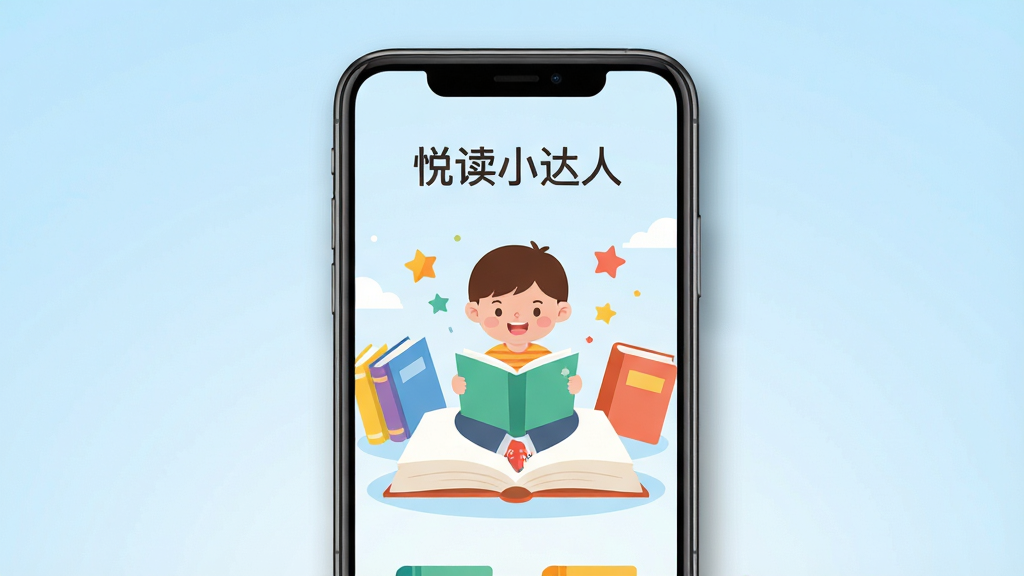 �����������һ�������ֻ����ֻ���Ļչʾ���ö�С���ˡ�Ӧ�������棬�������п�ͨ��ͯ�����鱾���Ķ��Ĳ廭����Χ���Ʋ�ɫ�鼮������װ�Σ����ֲ��þ��жԳƹ�ͼ���Ű������������Ϊ��������ı�ƽ���廭�磬ϸ�����ֻ���Ե����΢��Ӱ������Ϊ����ɫ���䣬���ʸ��壬�ɾ����޶���Ԫ��