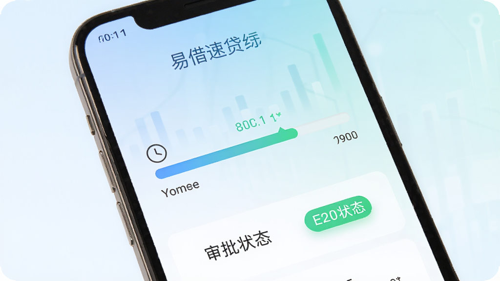 易借速贷APP审批进度界面,手机屏幕中显示进度条与审批状态文字,背景为浅色渐变,风格为金融科技简约风,细节包含时间图标与状态标签,画质高清,画面干净,无多余元素。