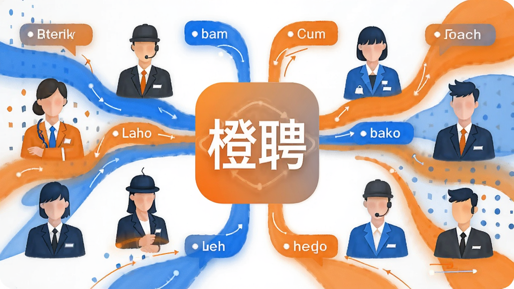 一幅展示招聘信息流动的抽象插画,画面中央是