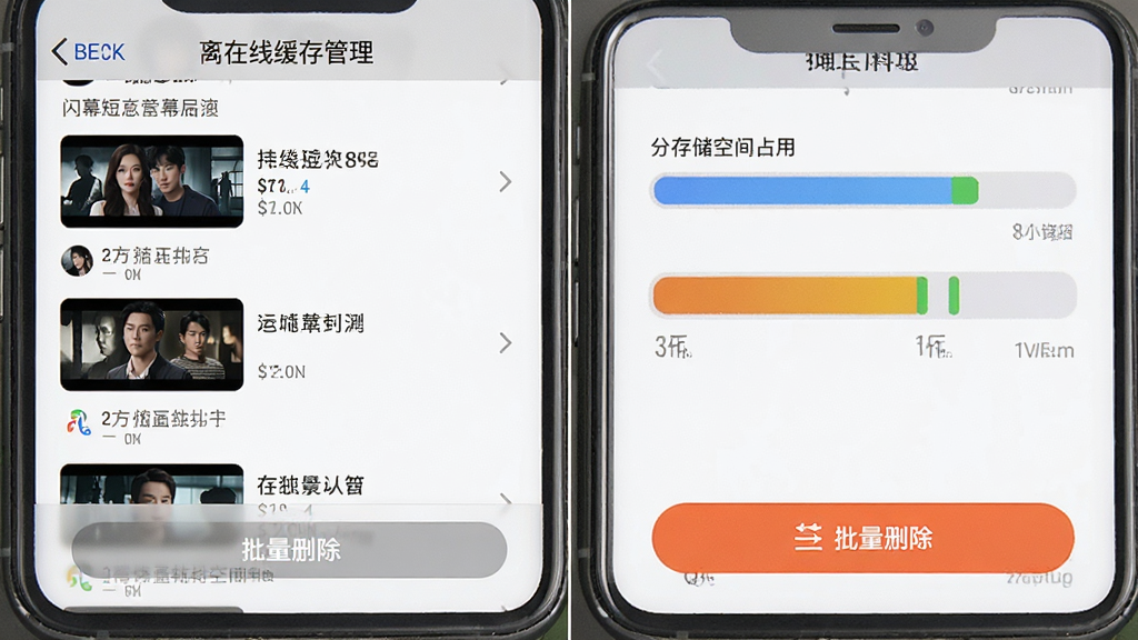 ��Ļ�̾�APP���߻���������棬�ֻ���Ļ��չʾ�ѻ���缯�б���洢�ռ�ռ�������ײ�������ɾ����ť����������ʵ�ã������������޶���Ԫ��