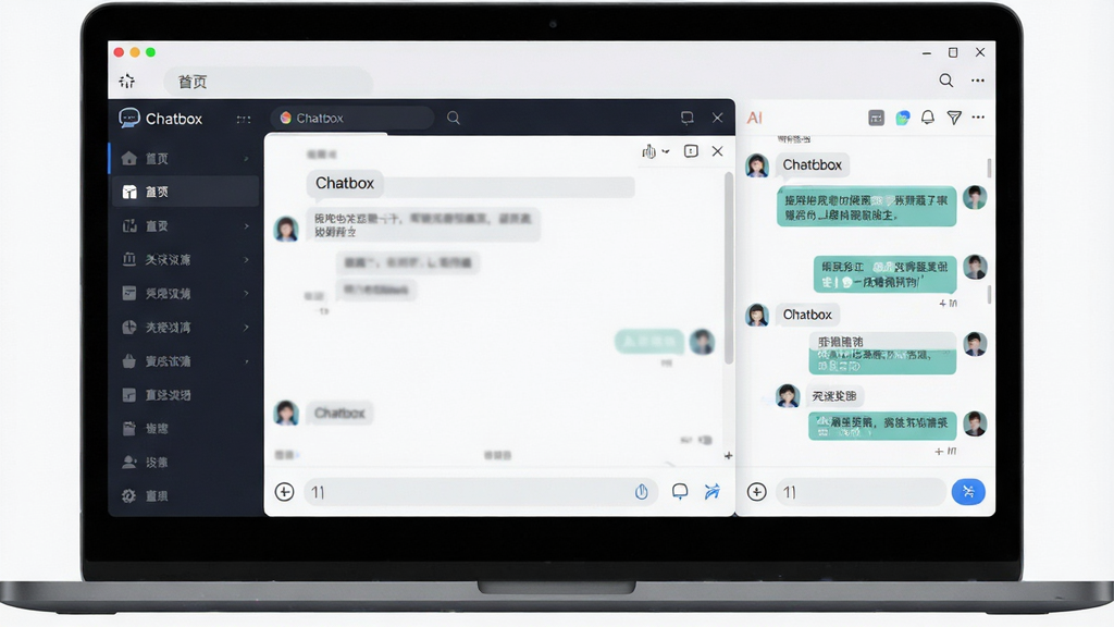 一张展示 Chatbox 软件主界面的预览图,画面中央是简洁的对话窗口,左侧有侧边栏菜单,右侧显示与 AI 的聊天记录,整体采用深色与浅色混合的现代扁平风格,界面干净无多余元素,画质清晰,屏幕中文字内容为中文,突出“Chatbox”软件名称,主体为手机与电脑双端展示,布局居中,排版整齐,风格科技简约,细节包含图标、输入框与发送按钮,画质高清,干净,无多余元素