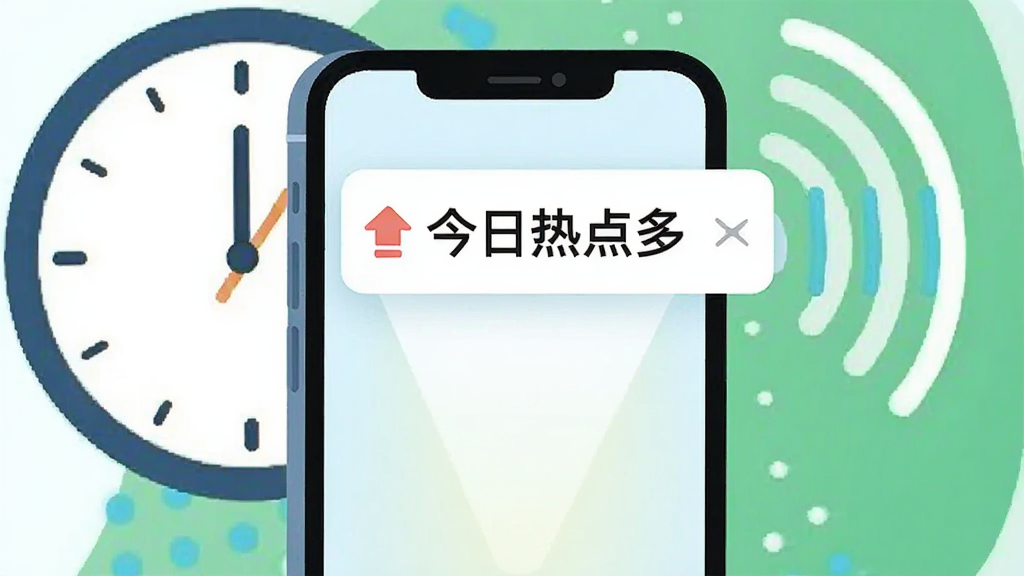一张表现实时推送概念的插画,画面中一部手机屏幕亮起,屏幕上方弹出通知卡片,卡片上写有