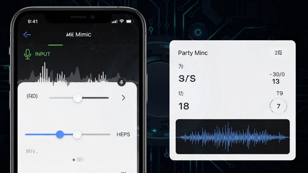Party Mimic��װ��ʵʱ����������ʾ������Ϊ�ֻ���Ļ��ʾ�������ڻ����������壬����Ϊ��ɫ�Ƽ��е��ƣ��������ҷ���������ִ���Լ��ϸ�ڰ�����˷�����ָʾ��ʵʱ����ͼ�������������޶���Ԫ��