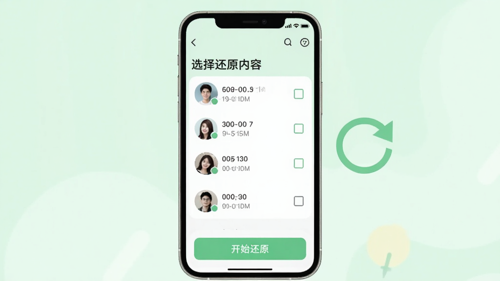 聊天一键备份助手-微记录的还原界面截图风格图,屏幕显示
