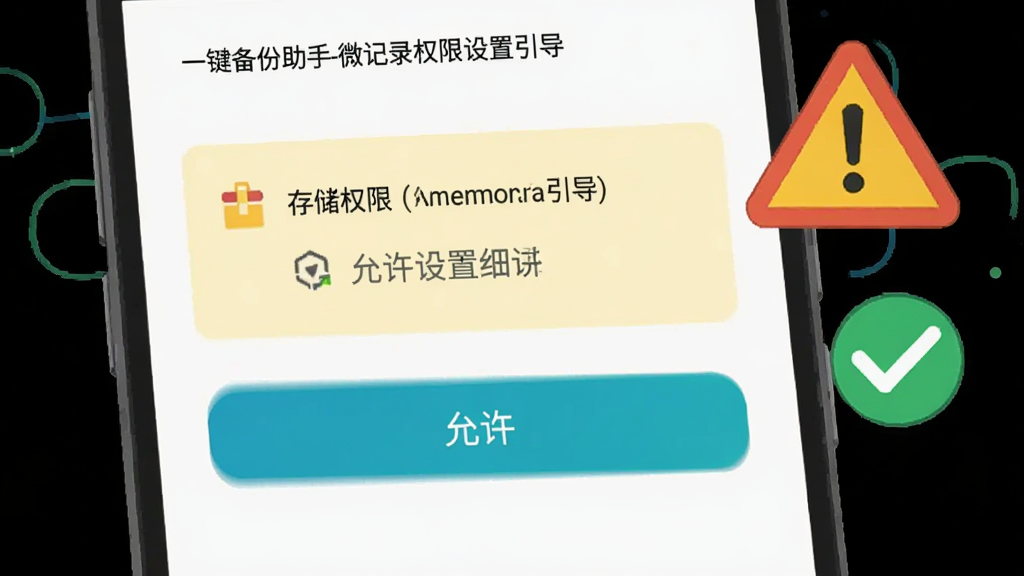 一部安卓手机屏幕显示聊天一键备份助手-微记录的权限设置引导页面,页面上有