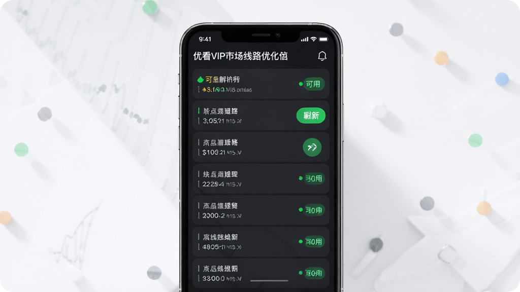 �ſ�VIP�г���·�Ż�����½��棬����Ϊ�ֻ���Ļ��ʾ����������·�б�������Ϊ�����б���״ָ̬ʾ�ƣ��Ű����������Ϊ��Լǳɫ����磬ϸ�ڰ�����ɫ���ñ�ʶ��ˢ�°�ť����·�ӳ���ֵ�����ʸ��壬�ɾ����޶���Ԫ��