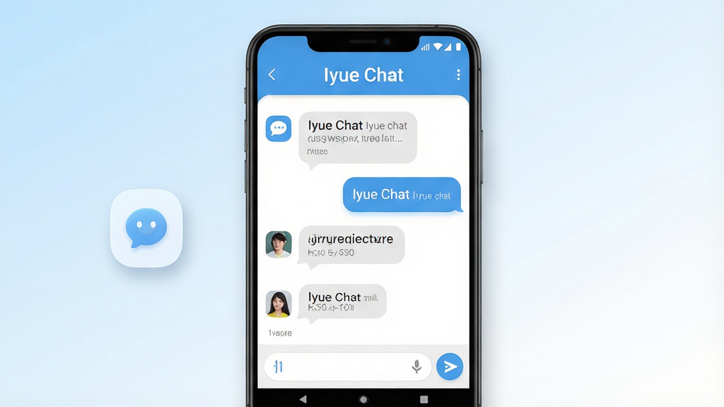 һ���ԡ�Iyue Chat��Ϊ����������ֻ�Ӧ��չʾͼ������������һ��������׿�ֻ�����Ļ������ʾ Iyue Chat ������棬�����С�Iyue Chat�����ֱ��⣬�·����жԻ����ݡ������ͷ��Ͱ�ť�����ֲ��þ��й�ͼ��������ǳ������ɫ�Ľ��䣬������ִ���ϸ�ڰ���Բ��ͼ�ꡢ�����Ӱ���������������ݣ����ʸ���ɾ����޶���Ԫ�ء�
