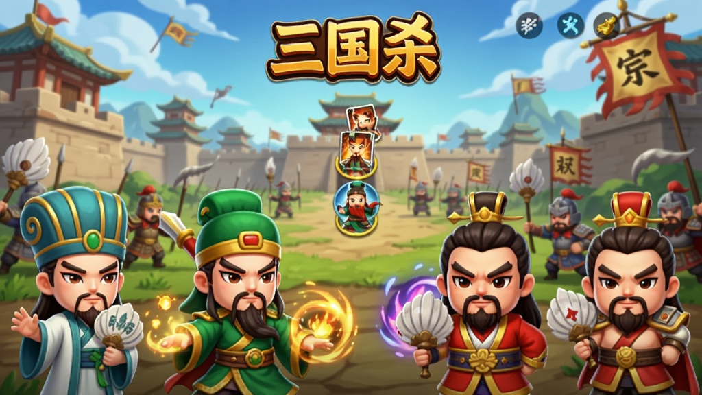 ���������ǻ�������ɱ��Ϸ�����棬����Ϊ�Ŵ������ǳ���ս����ǰ��������������𡢲ܲٵ�Q���佫����������࣬���ֲ��ú��������ͼ���Ű�����ϷLOGOλ�ڶ������У����Ϊ��������Ŀ�ͨ��Ⱦ��ϸ�ڰ����佫���еĿ��ƺͼ�����Ч���Σ����ʸ��壬����ɾ����޶���Ԫ��