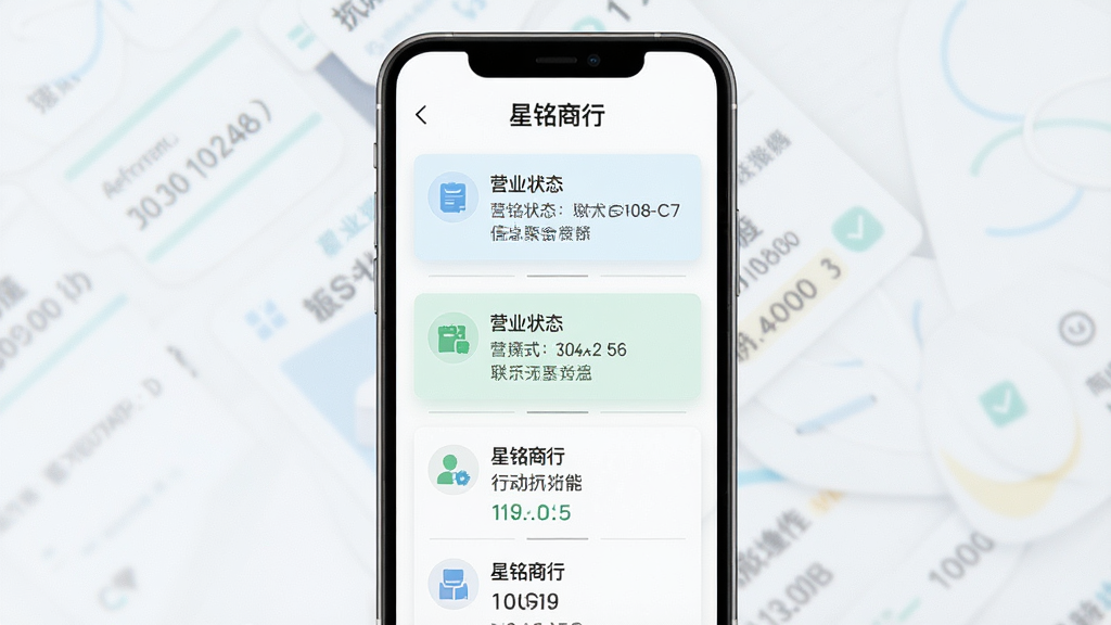 一张表现星铭商行信息聚合功能的界面图,主体为手机屏幕中展示商行简介、营业状态与联系方式卡片,布局为纵向列表排列,排版简洁,风格为清新浅色商务风,细节包括图标、文字标签与分割线,画质高清,画面干净,无多余元素,屏幕中文字显示“星铭商行”