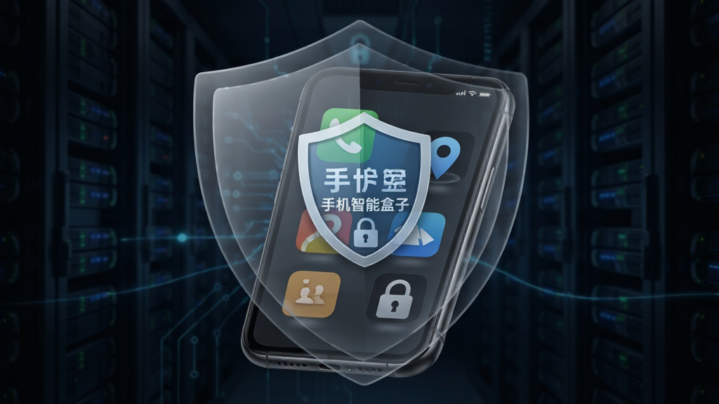 一部手机被半透明的安全护盾笼罩,护盾上显示