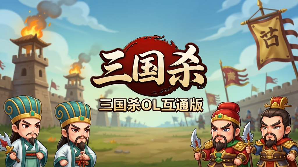 一张展示三国杀OL互通版游戏主界面的横版截图,画面中央是经典的三国杀LOGO和