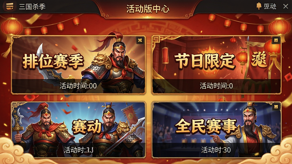 一张三国杀OL互通版活动中心的界面截图,画面中显示多个活动横幅,如