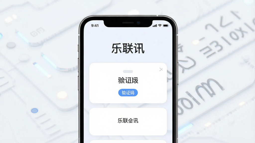 一张手机屏幕正面视图,画面中央展示“乐联讯”软件主界面,界面顶部有“乐联讯”三个字,下方是简洁的验证码列表卡片,整体布局为上下结构,风格为扁平化科技风,细节包括状态栏图标、圆角卡片、浅色背景,画质清晰,干净,无多余元素