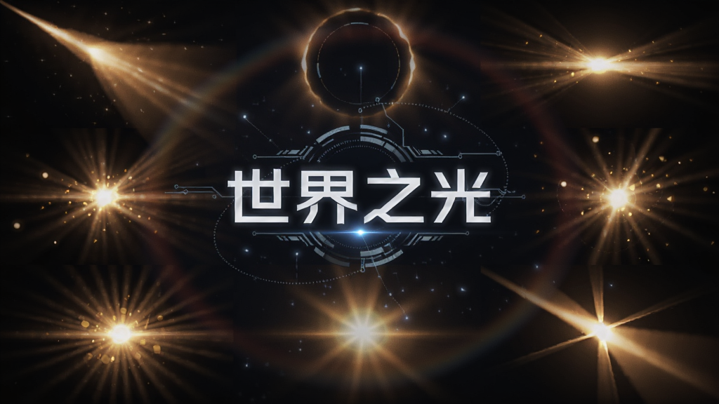世界之光光影探索界面,画面展示多种光线形态,包括光束、光晕、光斑等,背景为暗色调,突出光的明亮与温暖,画面中央有世界之光文字标识,整体风格科技感与梦幻感结合,排版简洁,画质高清,无多余元素。