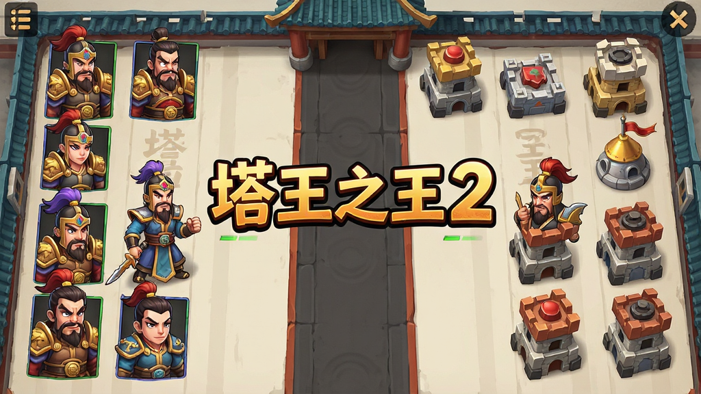 塔王之王2竞技场界面,画面展示两位玩家对战布局,中间有