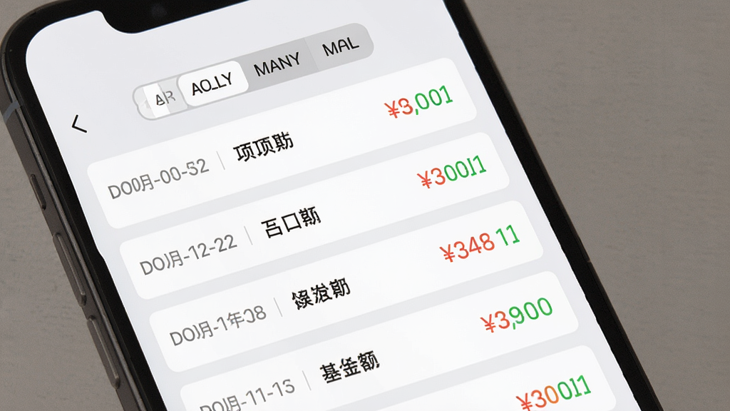 一张手机屏幕展示手机话费流量查询的账单明细页面,页面以列表形式排列多条消费记录,每条记录包含日期、项目名称、金额,顶部有月份切换标签,风格为清新简约的手机应用界面,细节包括浅灰色背景、白色卡片、彩色金额文字,画质高清干净,无多余元素