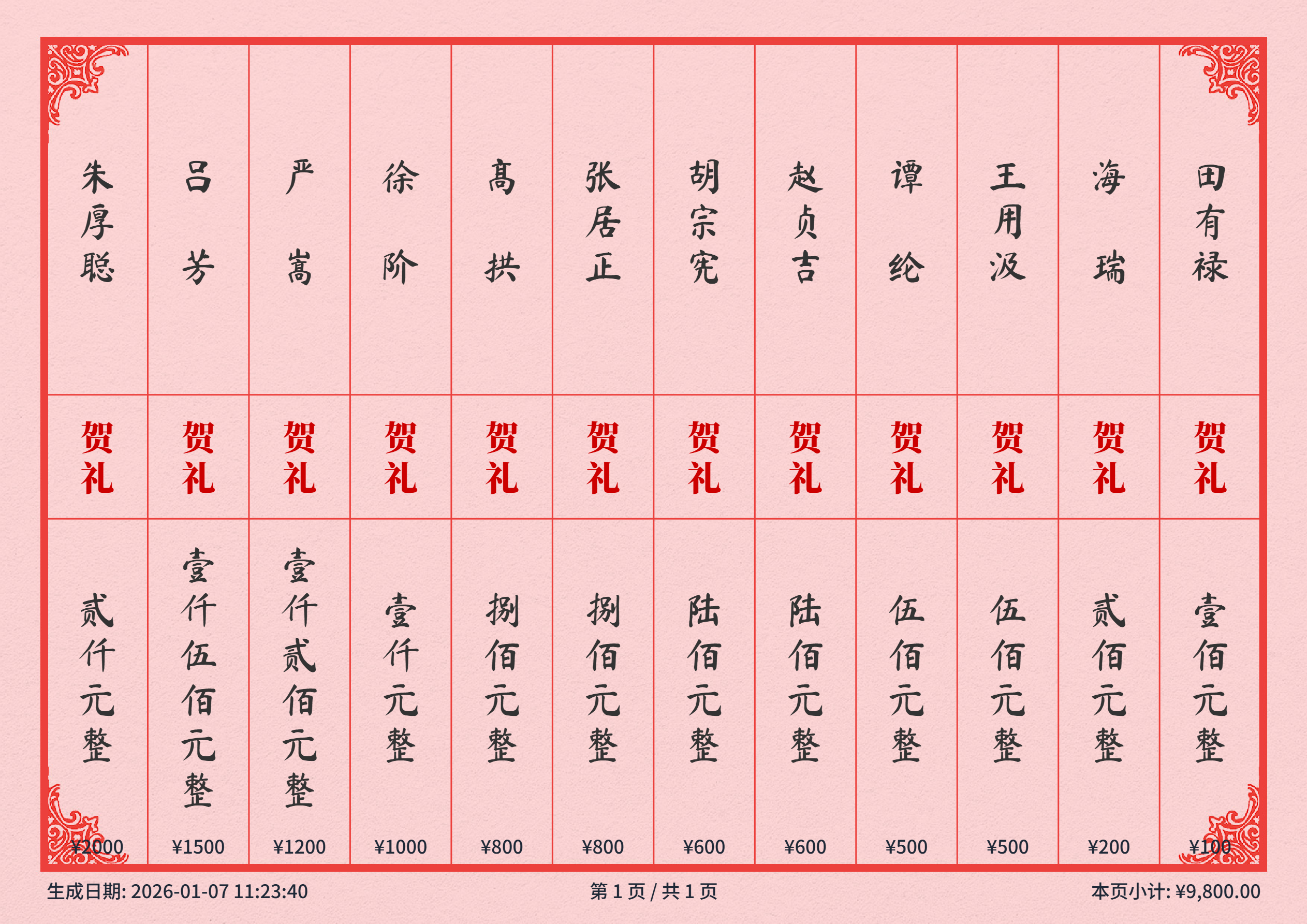红白礼薄 安卓版 礼单导出